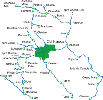 Harta acoperirii curselor FANY la nivelul zonei metropolitane Cluj-Napoca